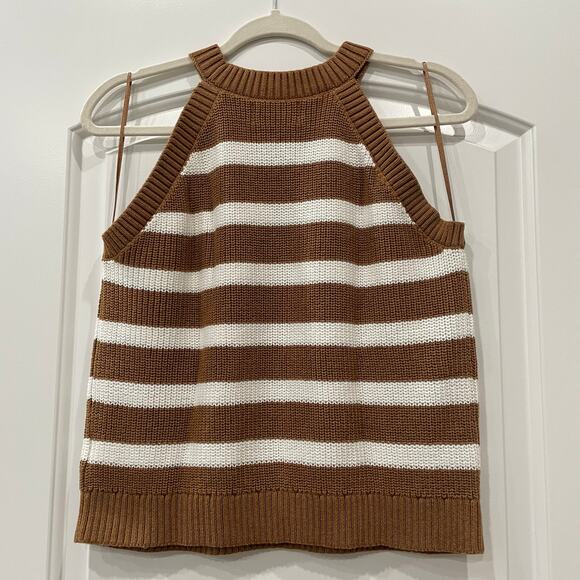 Old Navy Tops - Old Navy Tan White Knit Halter Top Stripe Sweater Tank Size L Petite